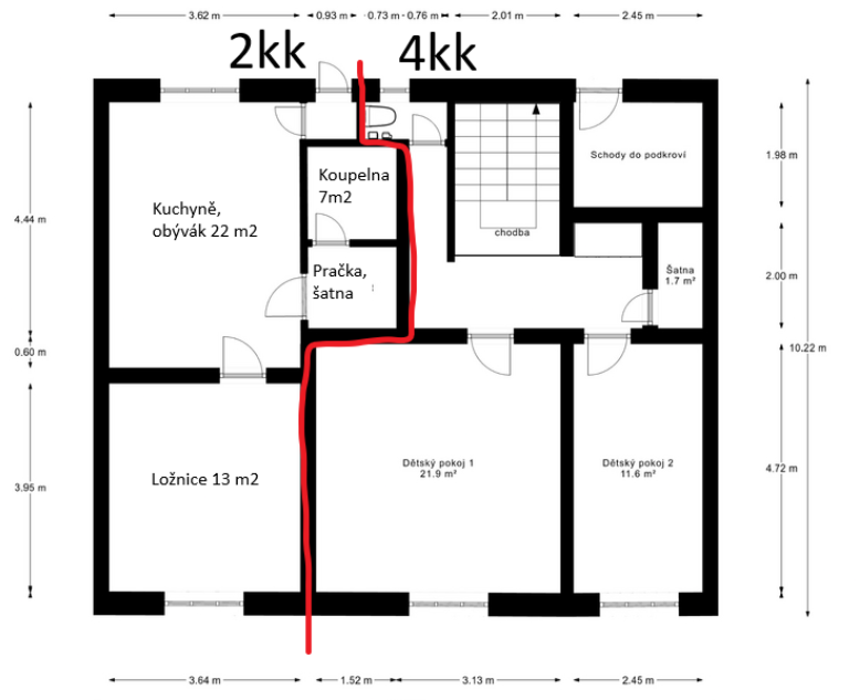 Prodej domu, bytu 4kk, 3kk, 2kk (250+120+50m2), klidná ulice - 11