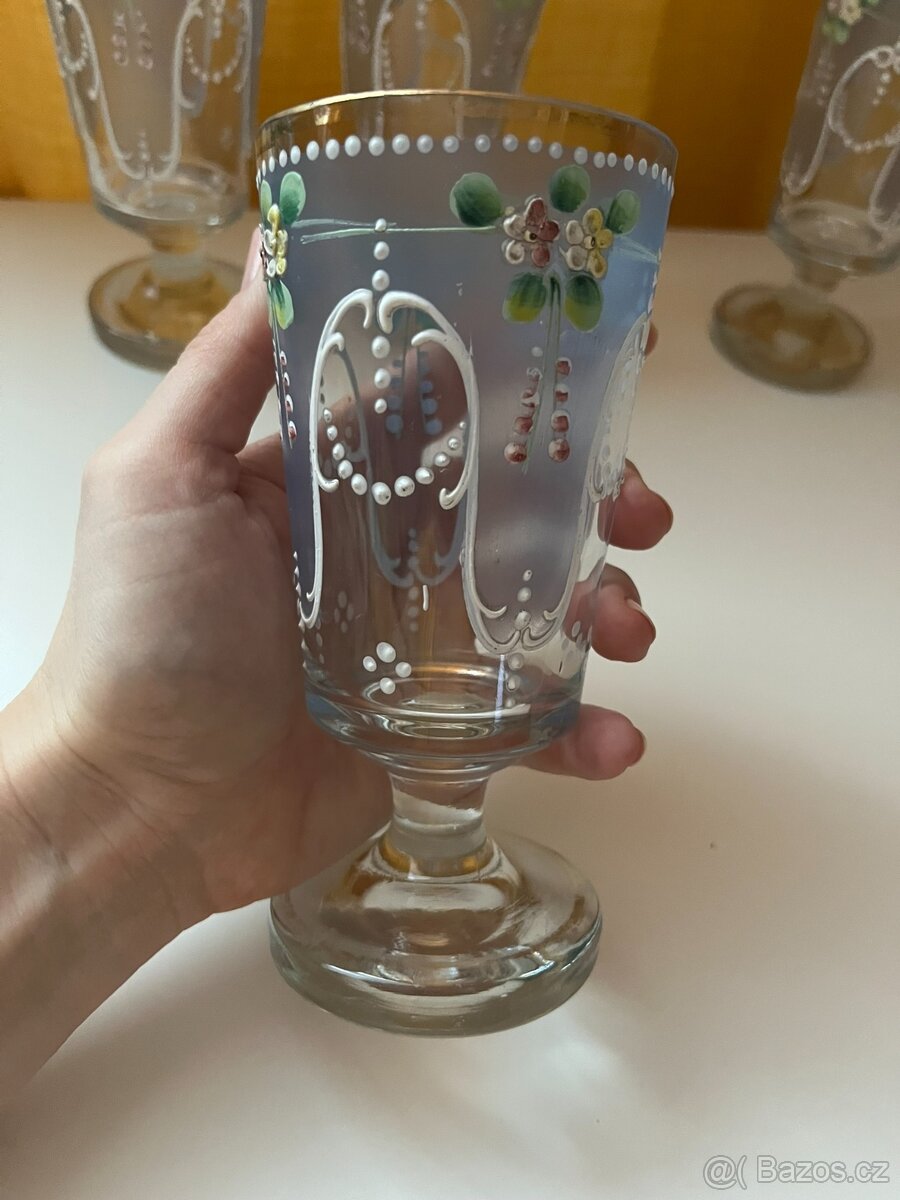 Starožitná grogovka, secese, smalt - 4 ks - 11