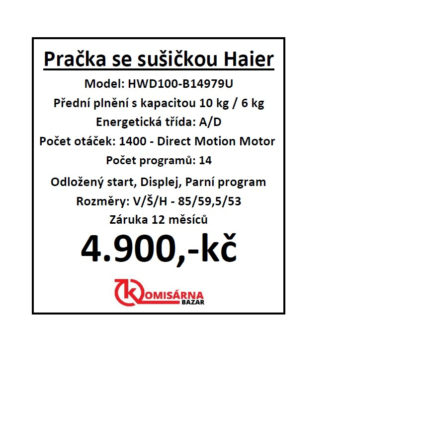 Použitá pračkosušička HAIER HWD100 se zárukou - 11