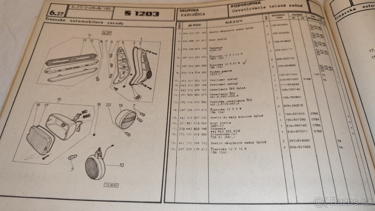 ŠKODA 1203 - seznam náhradních dílů – katalog Š1203 - 11