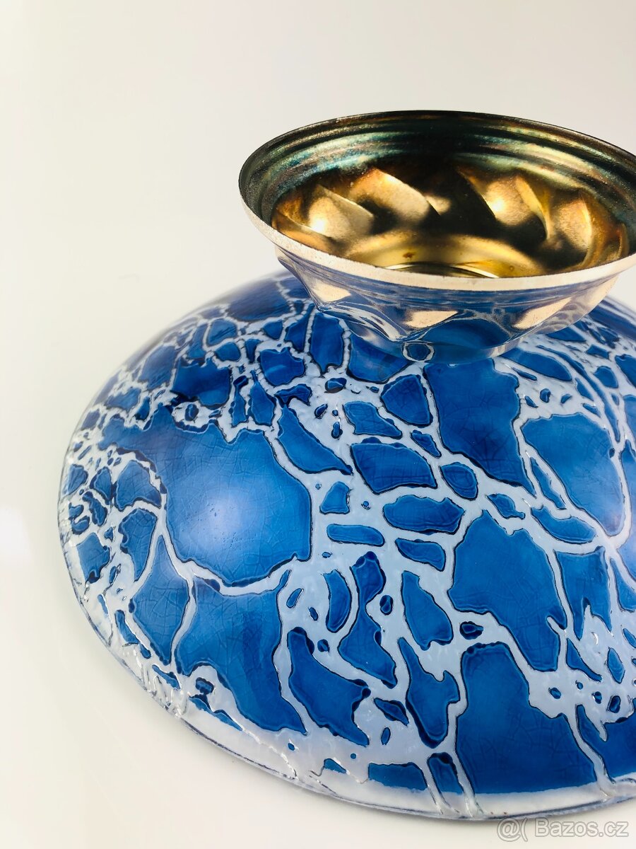 Modrá skleněná umělecká mísa na kovovém podstavci (NP012) - 11