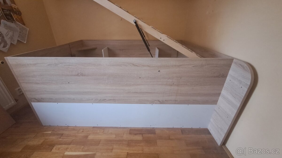 Postel s velkým úložným prostorem 140x200 v barvě dub - 11