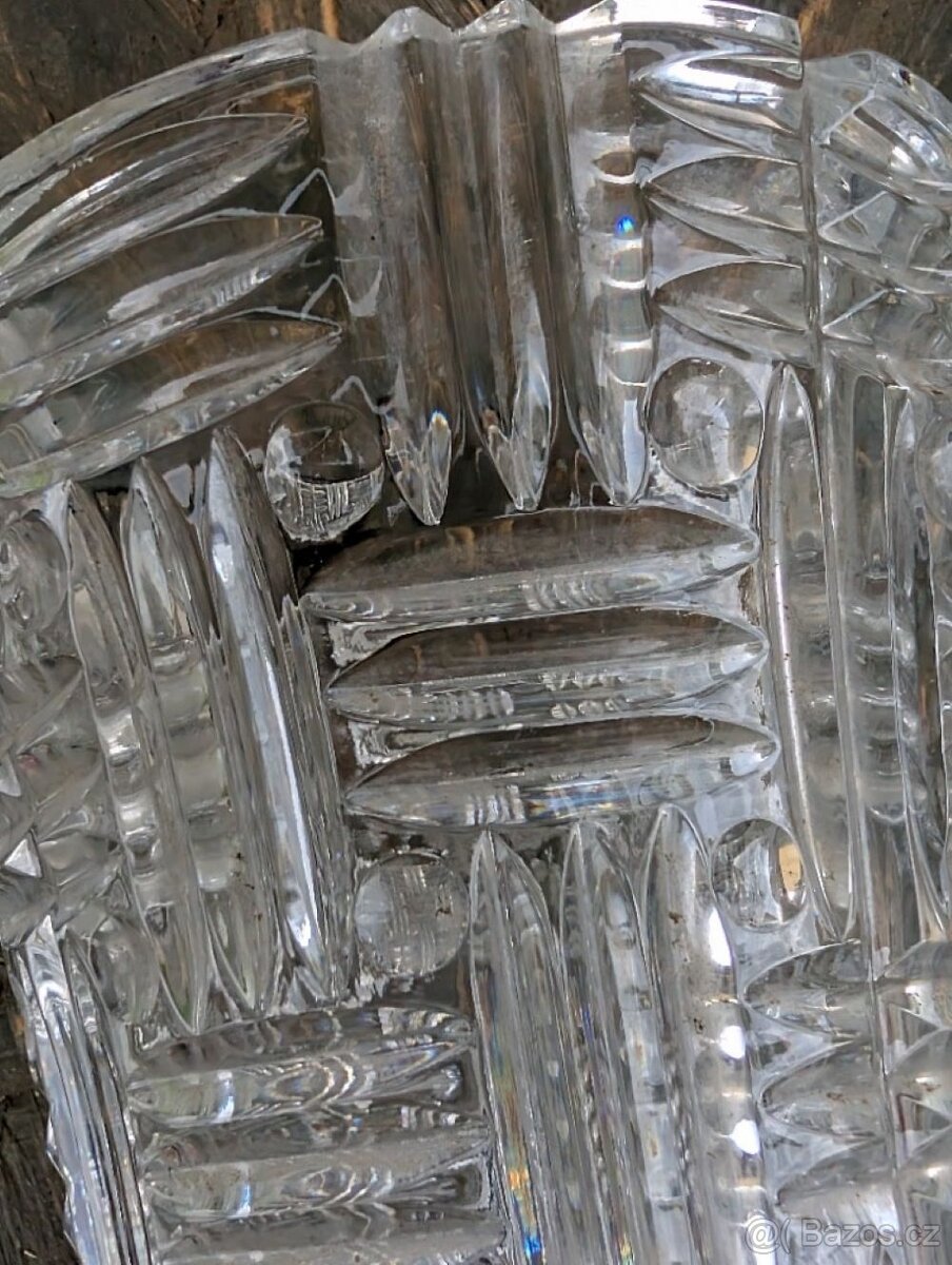 Retro větší broušená váza, geometrický vzor. Těžká. - 11