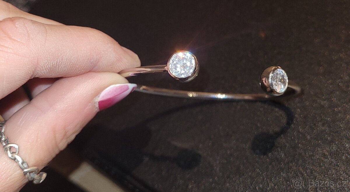 Nový dámský stříbrný náramek otevřený 925 třpytivý - 11