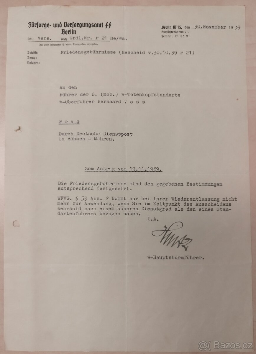 DOKUMENTY PO GENERÁL SS BERNHARD VOSS 4 - 11