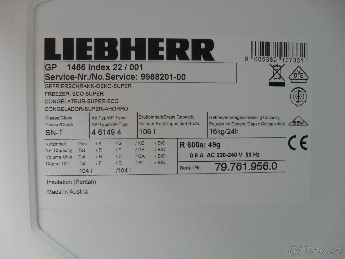 ŠUPLÍKOVÝ MRAZÁK LIEBHERR 106L,TOP ZNAČKA,LCD,A++,4x ŠUPLÍK - 11