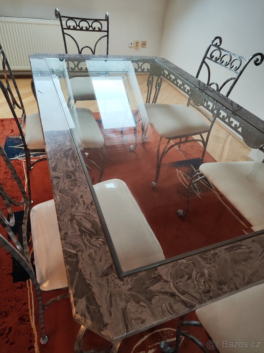 Secesně rustikální jídelní stůl a židle že Švýcarska - 11