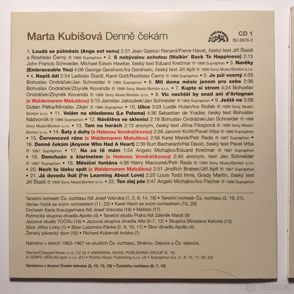 CD I. Bartošová • M. Kubišová • M. Rottrová - 11