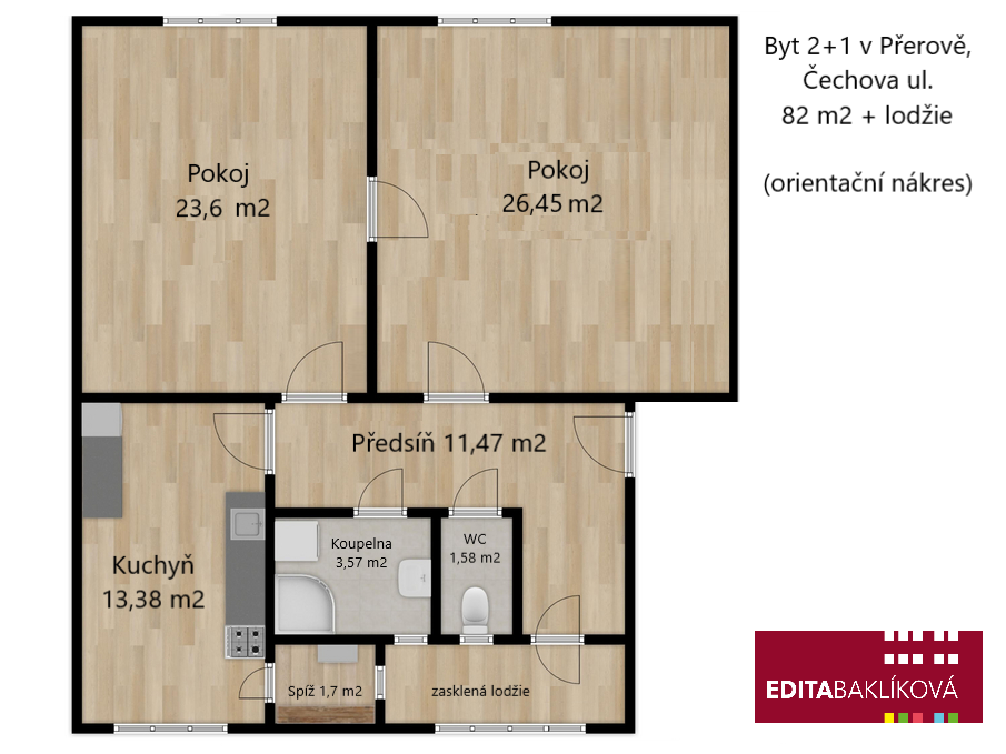 Cihlový byt 2+1, 82 m2, Přerov, Čechova ul. - 11