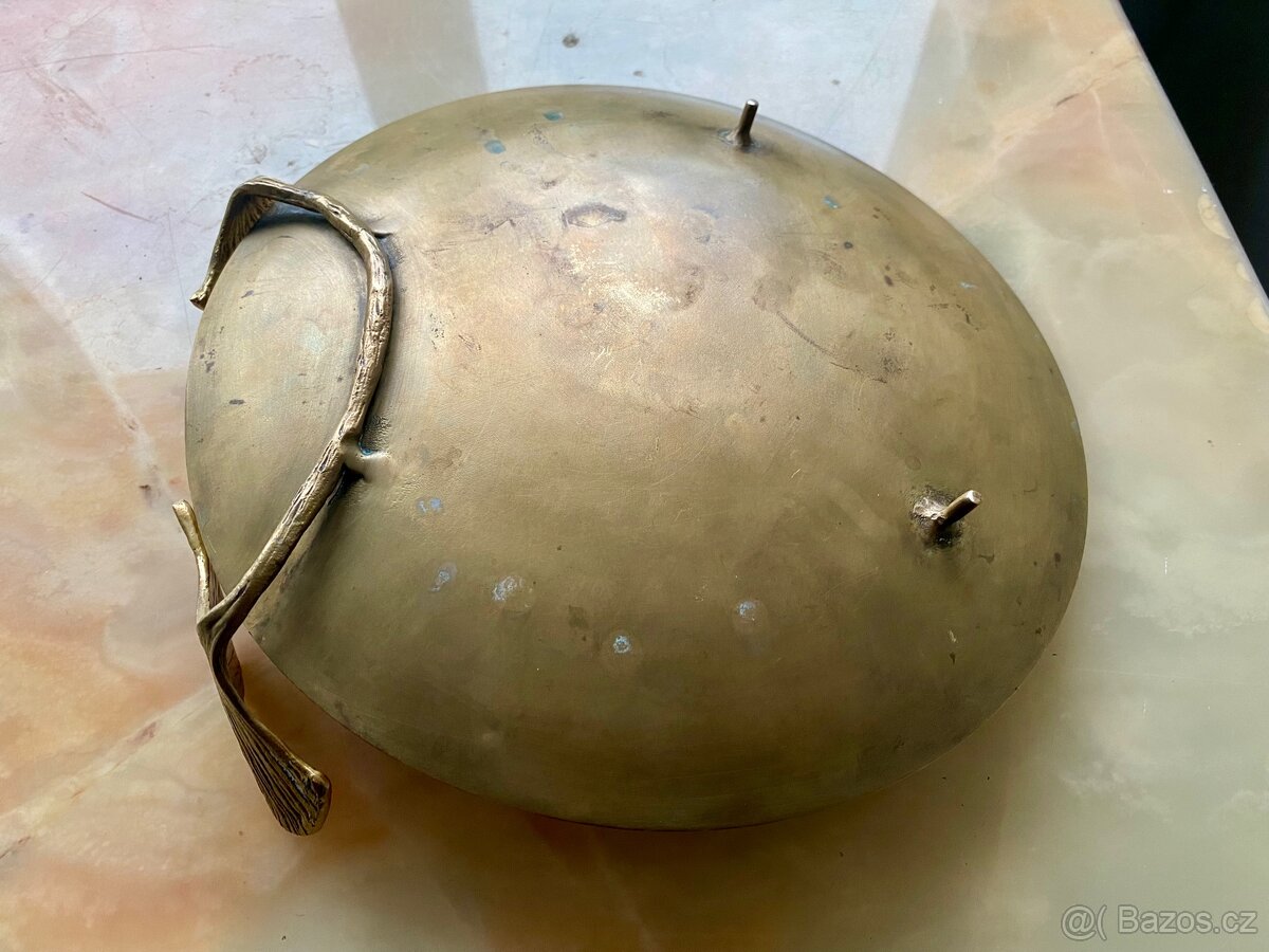 Starožitná mosazná Miska Na Ovoce S motivem Velrybího Ocasu - 11