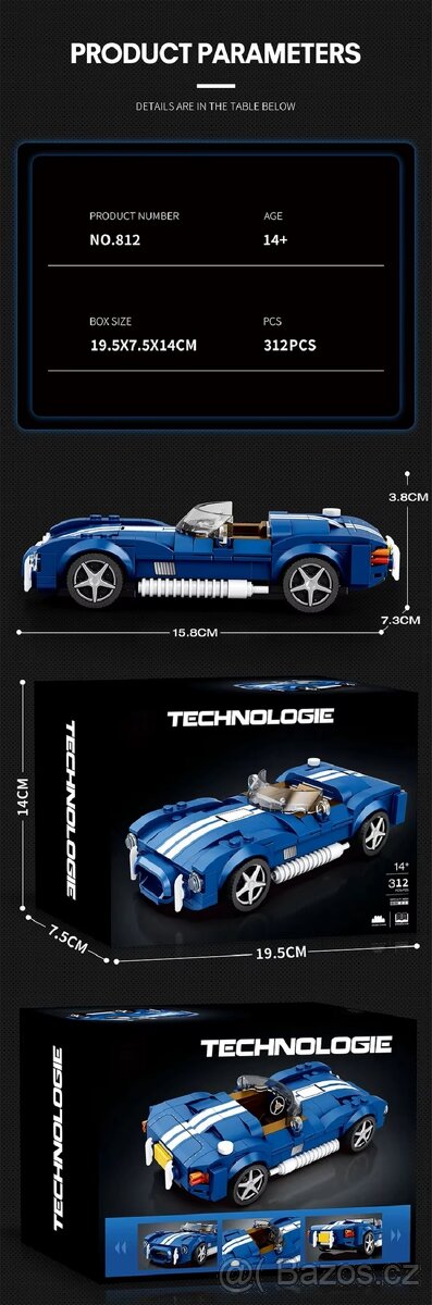 Stavebnice závodní auto modré - 11