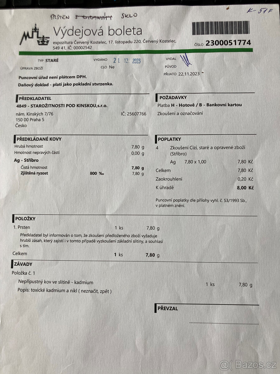 Prsten s broušeným sklem - stříbro 7,80 g - 11