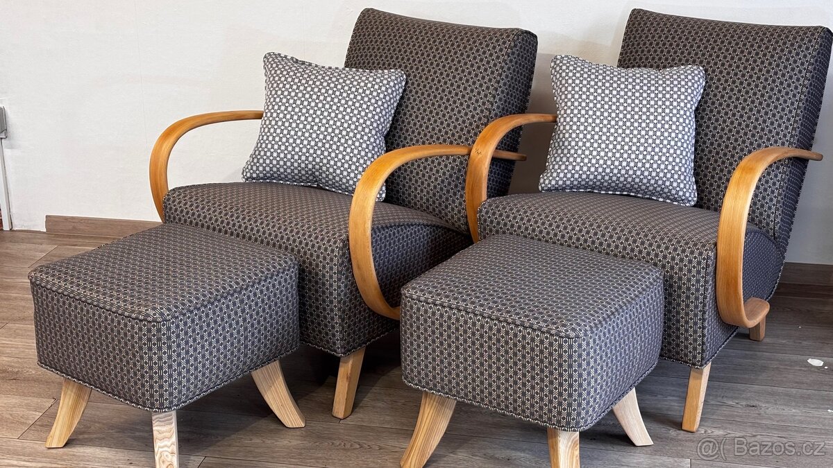 Renovovaná křesla Halabala s taburety/// - 11