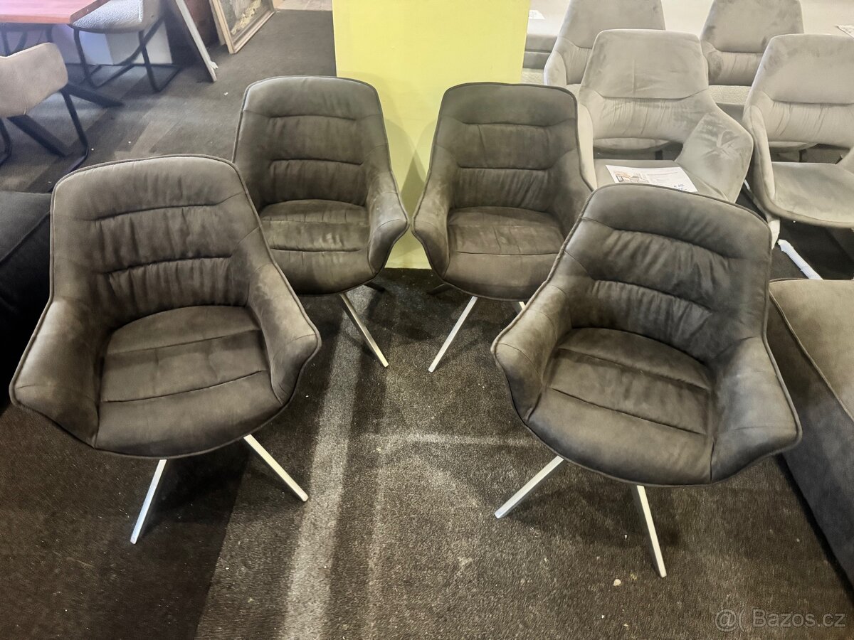 Nové 4x jídelní židle - křesílka tmavě šedé - 11