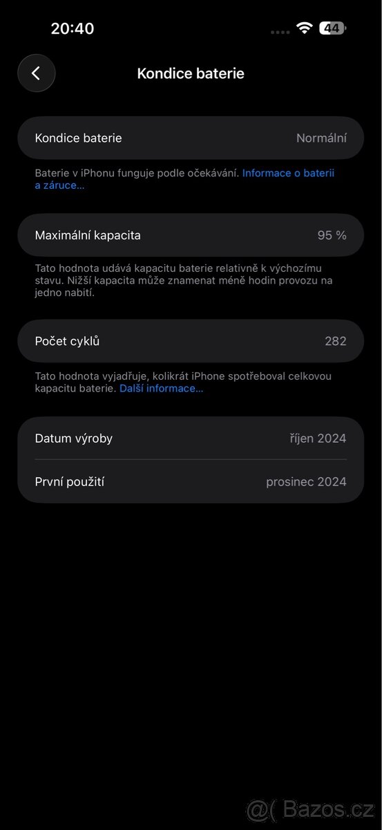 IPhone 16 Pro Max 256gb, black titan. Kapacita baterie 95% - 11