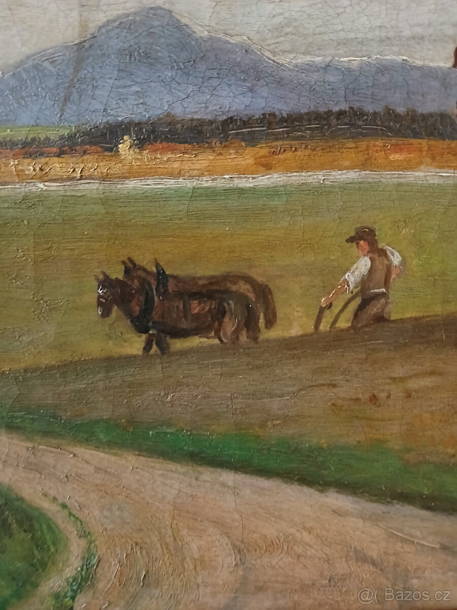 Starožitný obraz signovaný rok 1900 ze zadu štítek malíře. - 11