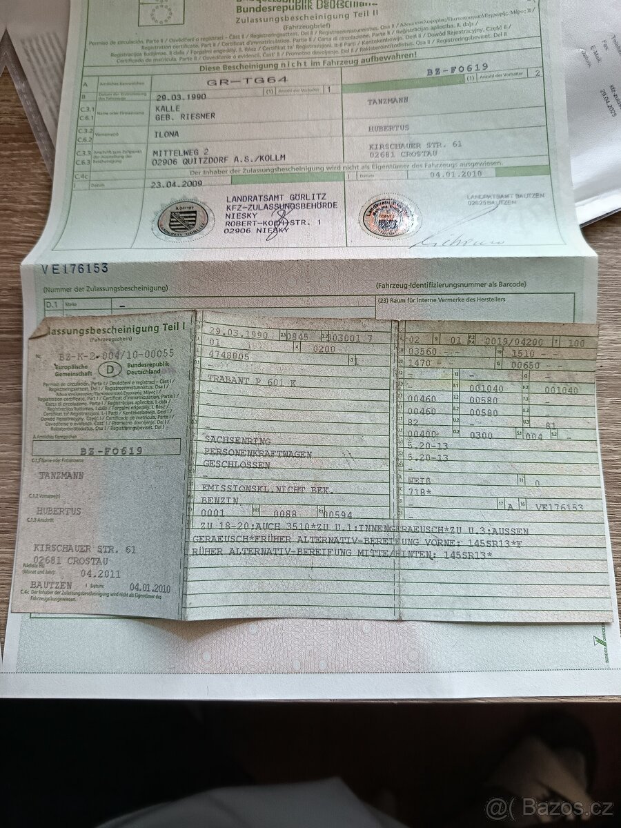 Trabant 601combi Doklady německé na Přihlášení - 11