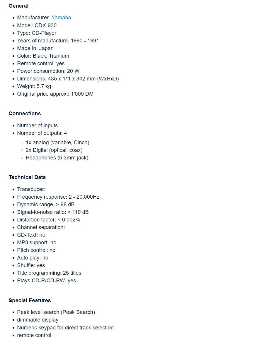 YAMAHA CDX-930 Stereo CD Player / Příslušenství - 11