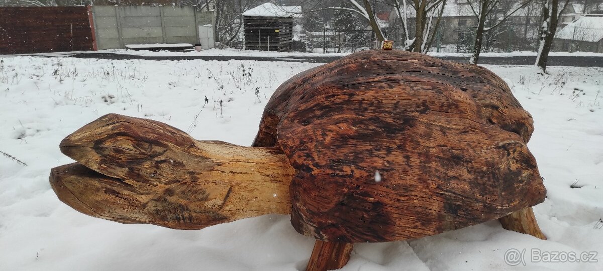 Dřevěný masivní samorost-želva. - 11