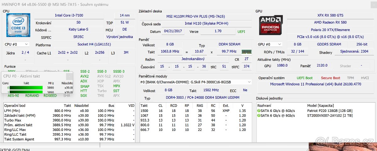 PC sestava-4x3.9Hz-8GB RAM-128GB+2000GB-W11 - 11