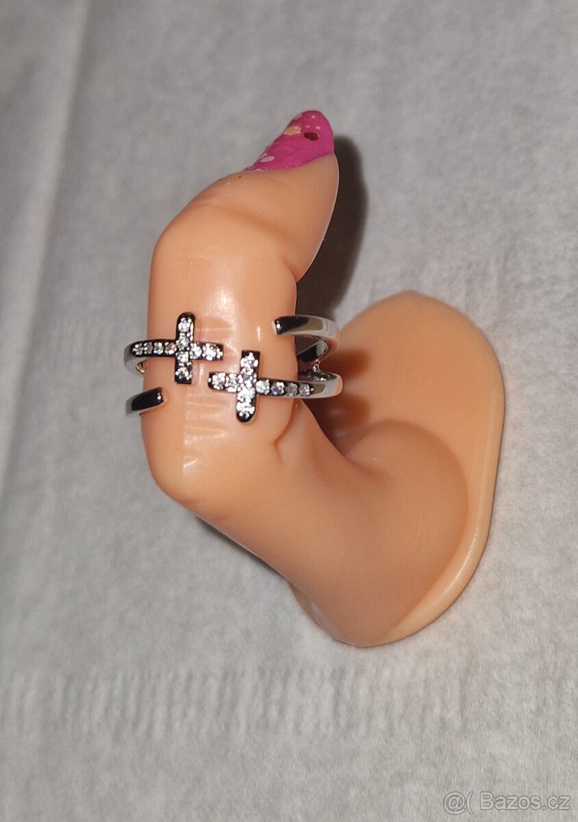 Nový dámský stříbrný prsten prstýnek 925 otevřený kříže kříž - 11