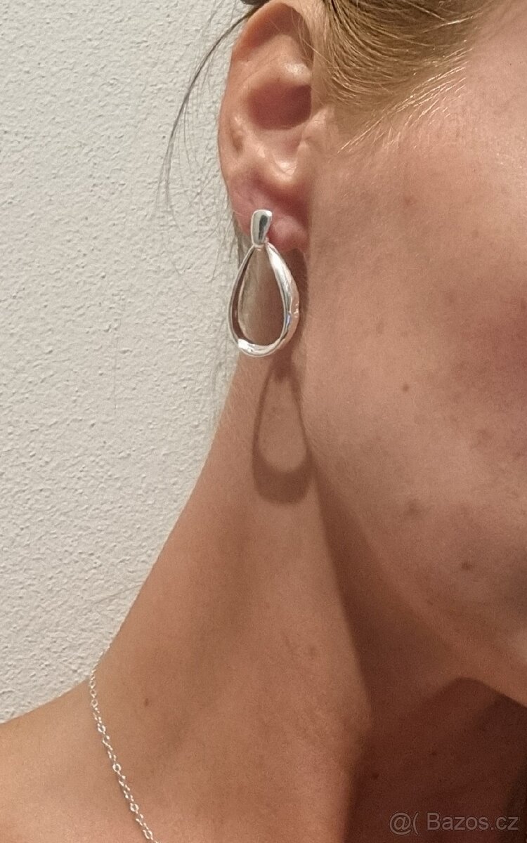 Nové dámské stříbrné náušnice oválné ovály 925 duté - 11