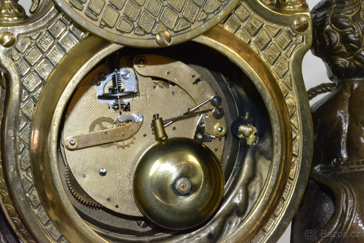 Starožitné krbové hodiny FHS s kentaury+svícny XXL - 11