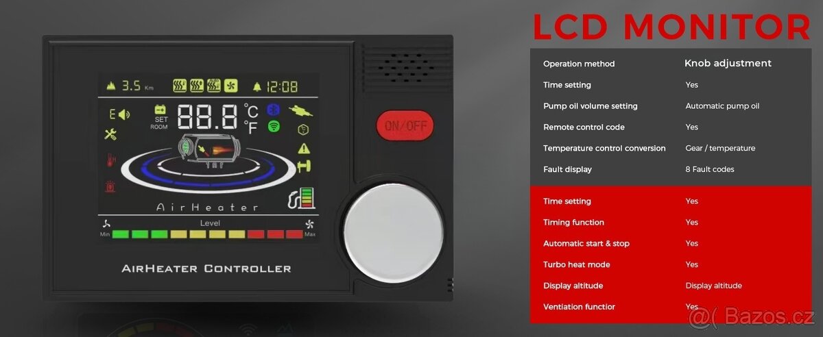 Naftové topení 5-8kW, 12/24/230V, auto start/stop, BT - 11