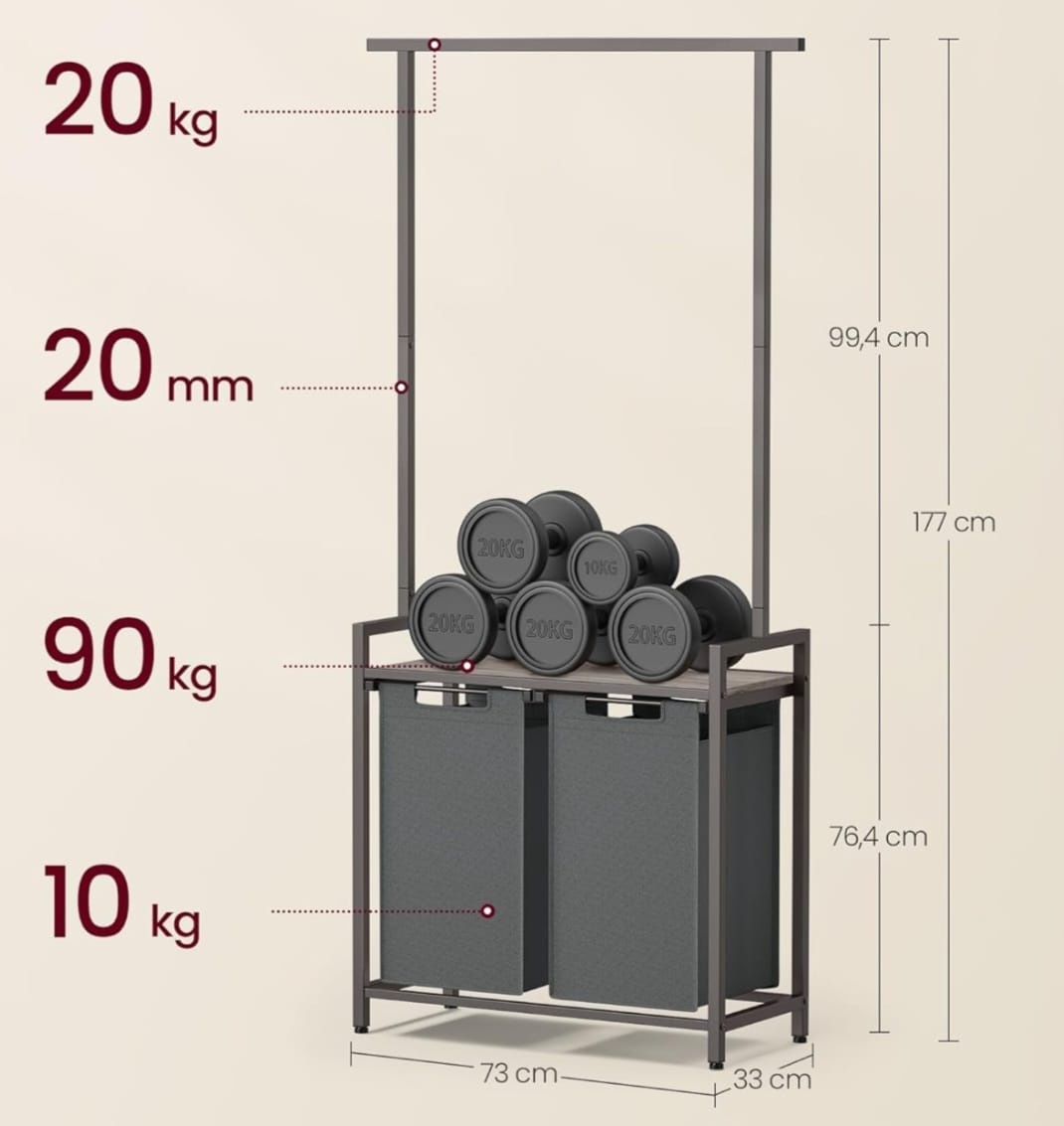 Nový koš na prádlo 2x46 litrů se šatní tyčí - 11