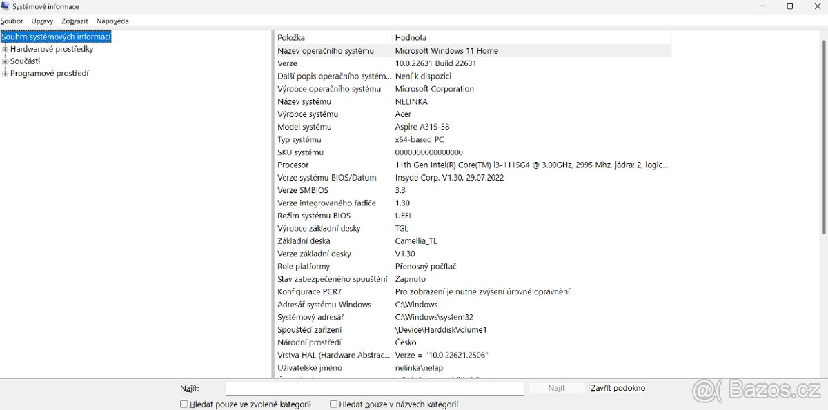 Prodám notebook Acer Aspire 3 (A315-58). - 11