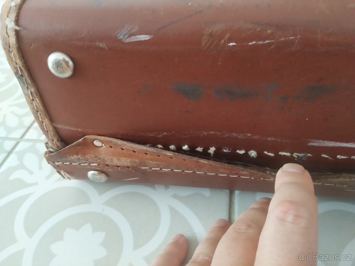 Starý retro kufr koženka Kazeto hnědý - 11