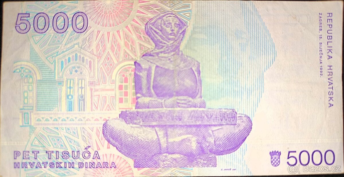 Bankovky 5 - 1000 kun a 1 - 50 000 dinárů Chorvatsko - 11