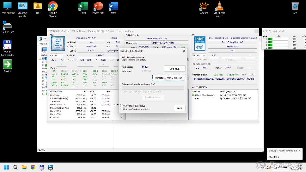 HP Zbook 15 G2, i7, 8GB, 256GB, nVIDIA, 15.6" - 11