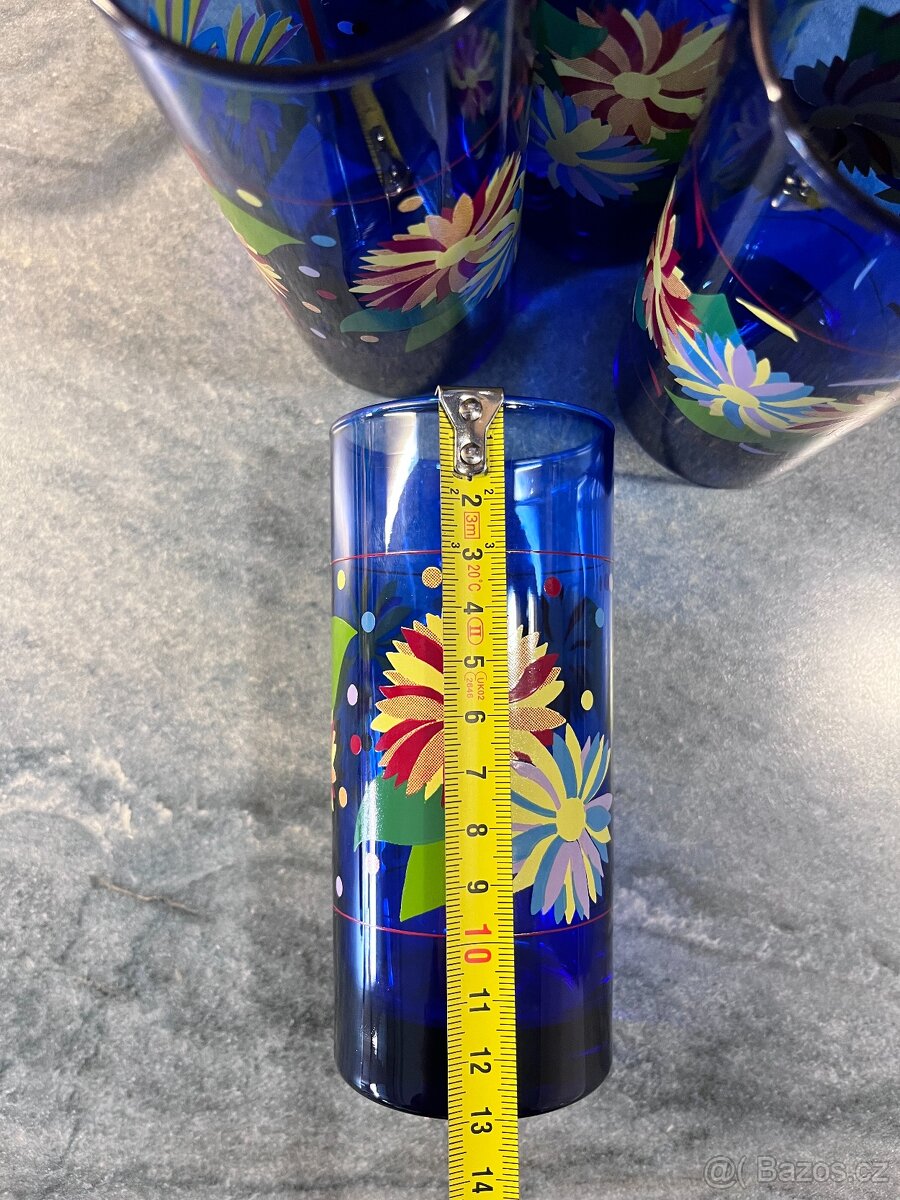 Sada 6 modrých sklenic Modré skleničky Květiny - Chvaletice - 11