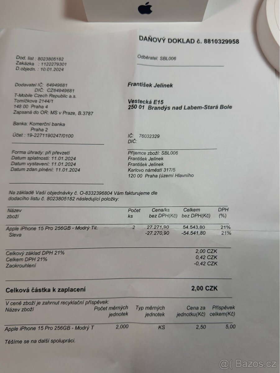 Apple iPhone 15 Pro, 256GB modrý titan, záruka 11.01.2026 - 11