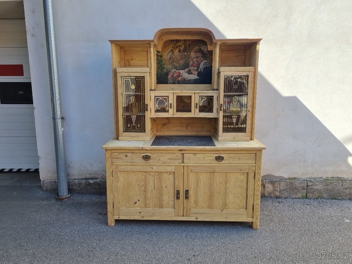 LUXUSNÍ VELKÁ KREDENC-MALBA NA PLATNĚ-VŠE PŮVODNÍ - 11