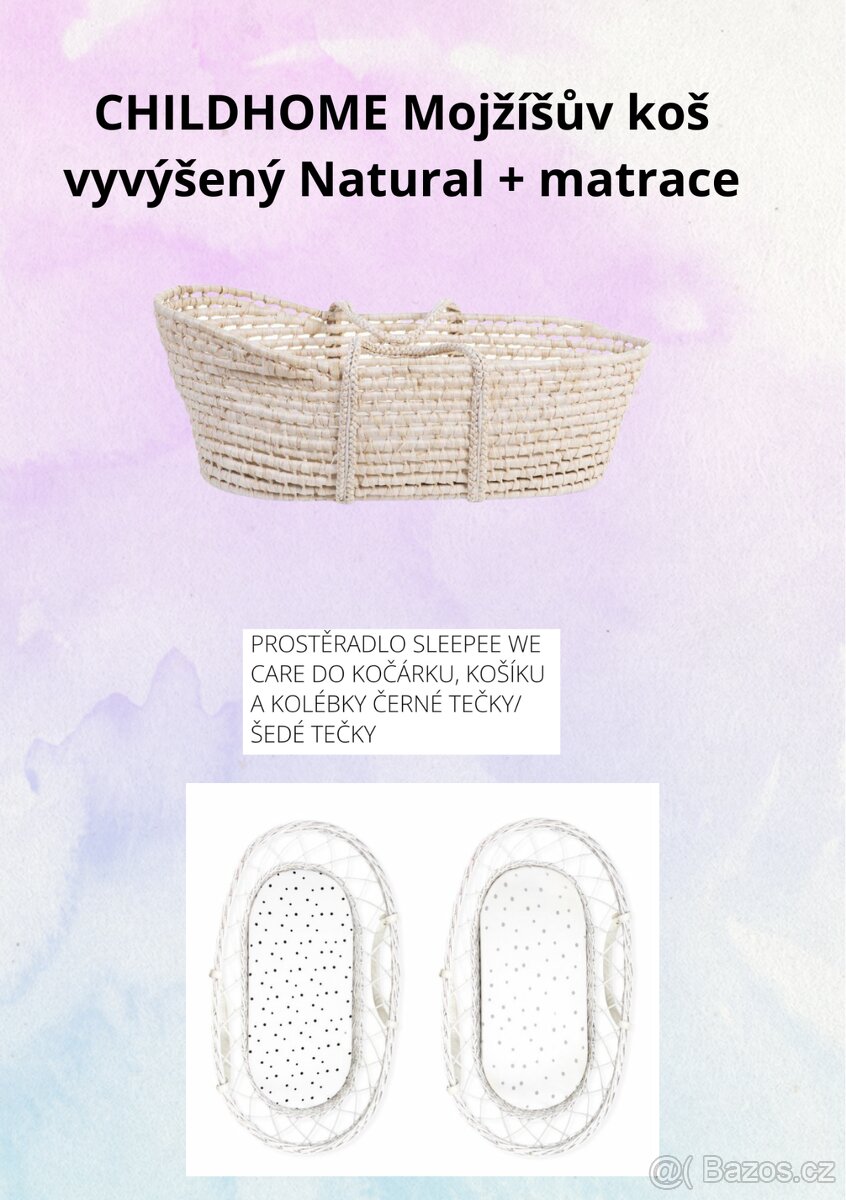 Childhome Mojžíšův koš vyvýšený Natural + matrace + potah Sl - 11