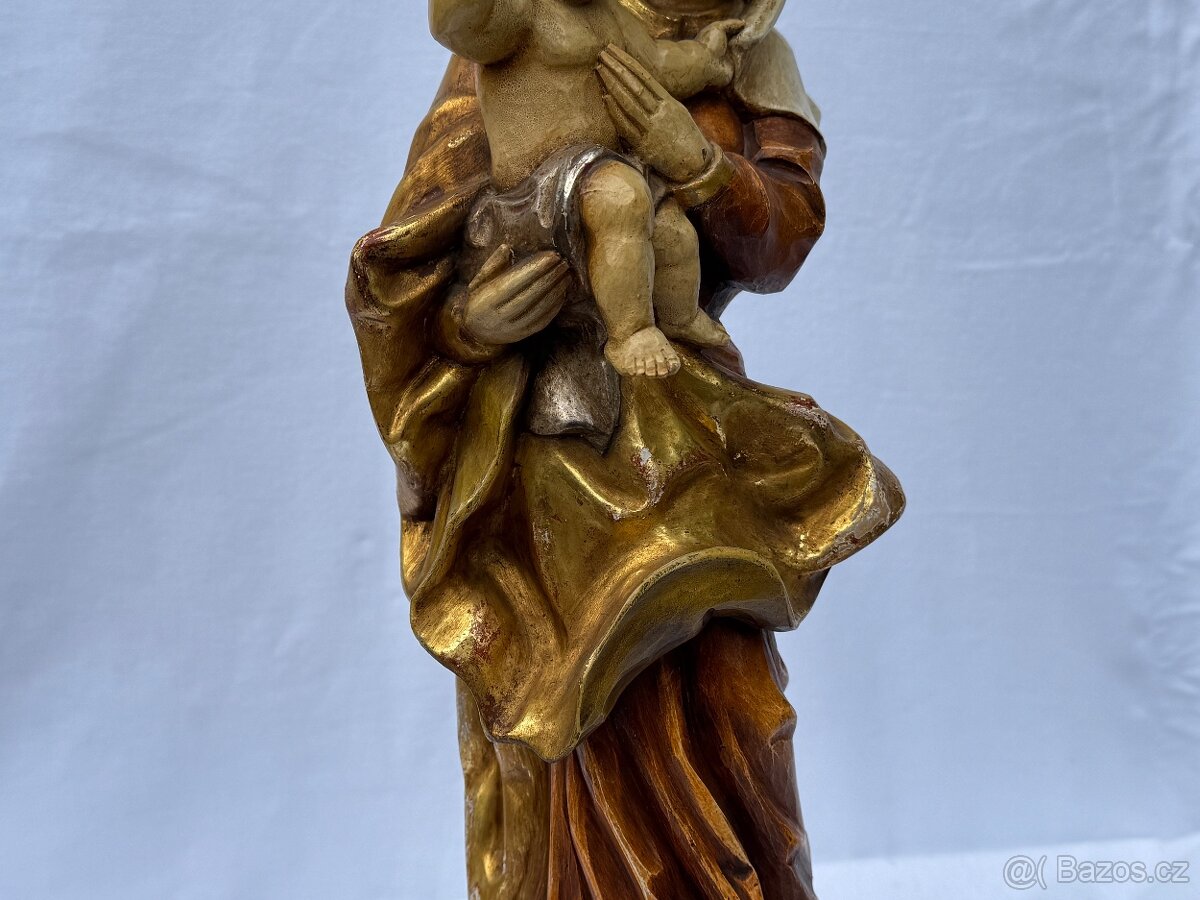 Dřevěná socha Panna Marie s Ježíškem polychromie - 11