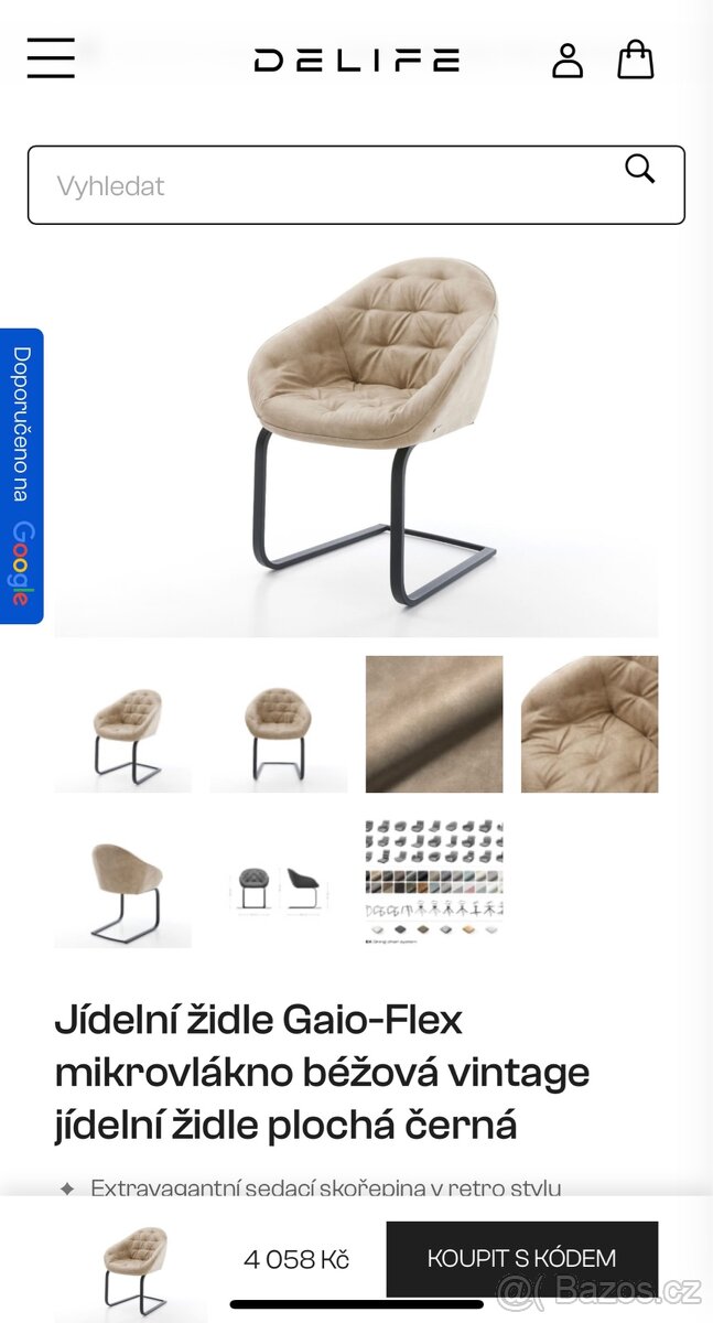 NOVÉ 6x béžové křesílka-židle vintage kov podnož - 11