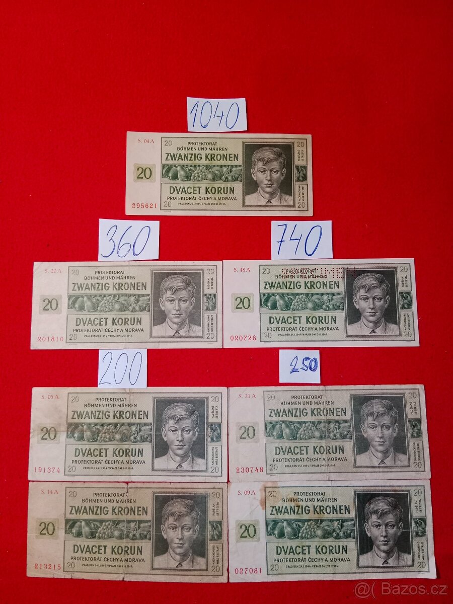 Protektorát Čechy a Morava první část cena za kus u bankovek - 11