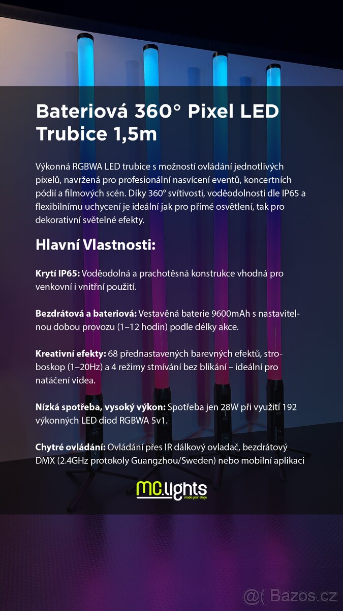 4ks Bateriová 360° Pixel LED Trubice 1,5m bag - 11