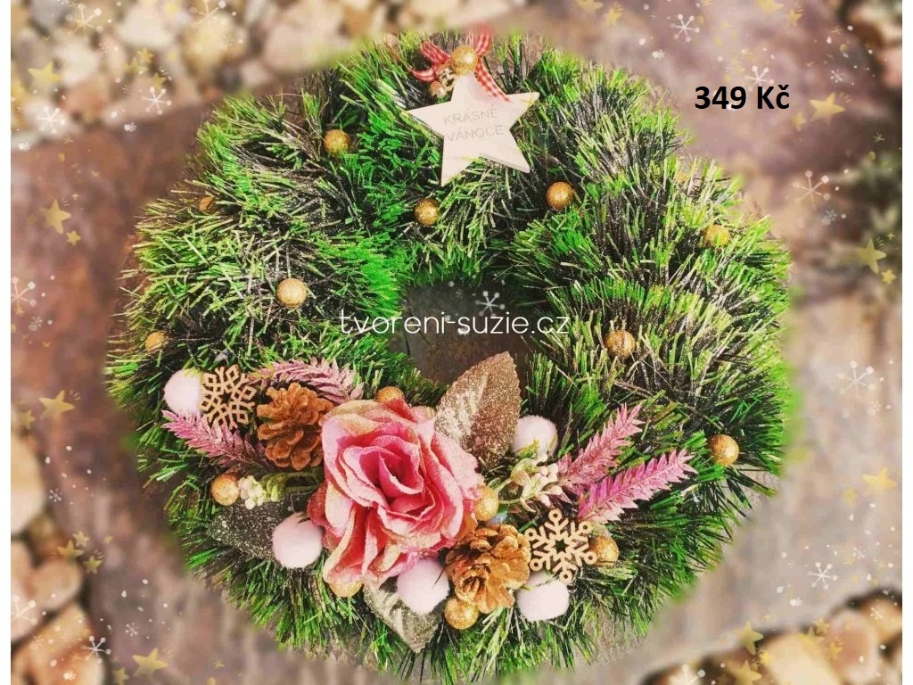Vánoční dekorace - věnec, svícen, stromeček - 11