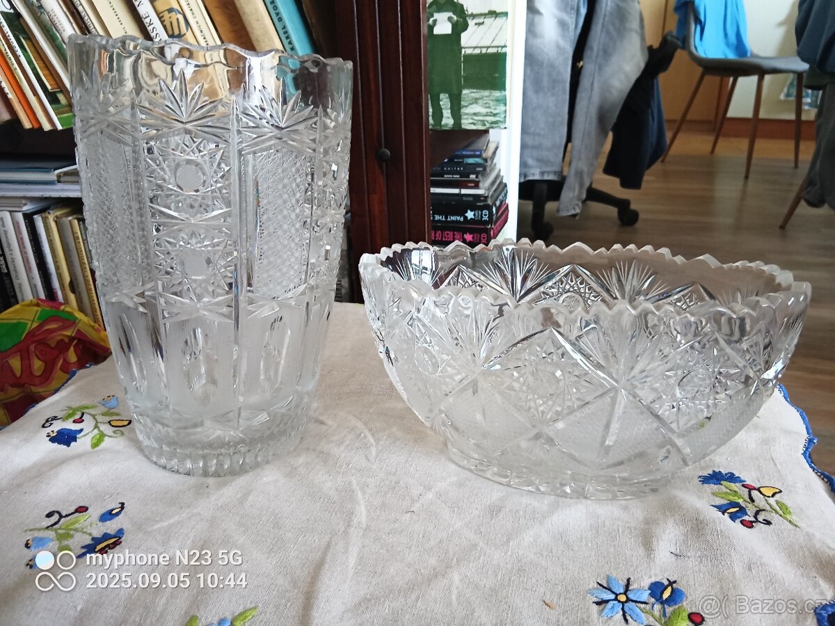 Stary křišťál brus mísy,karafa stamprle - 11