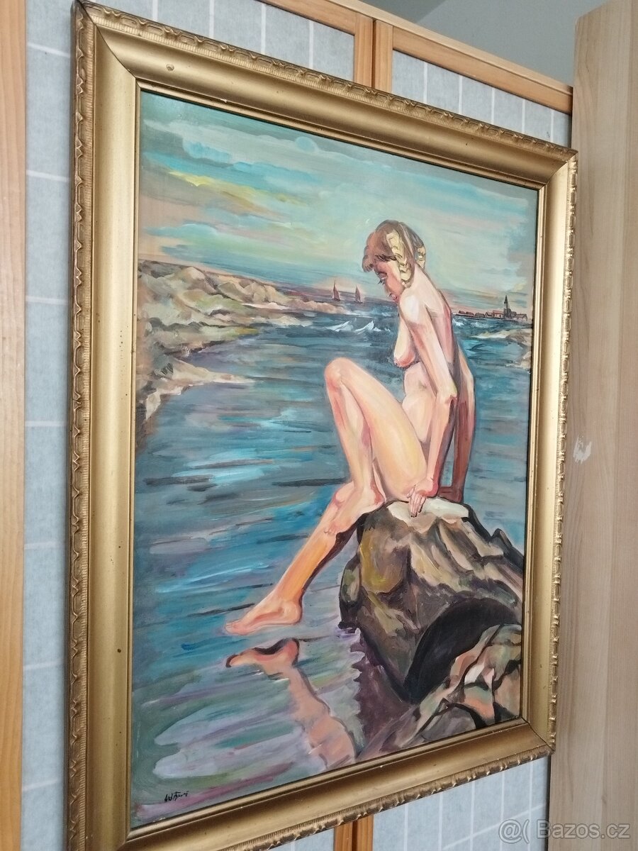 obraz - DÍVKA S COPÁNKY, akt, olej, sign. neurčena - 11