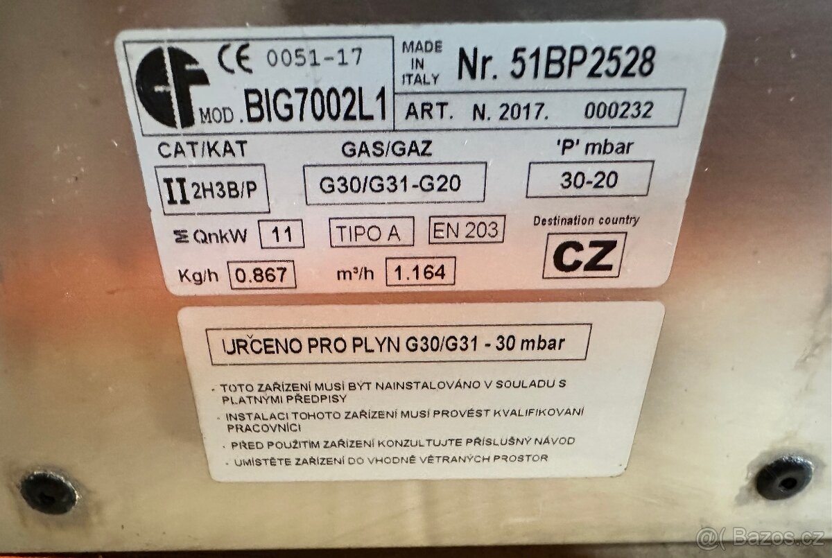 Plynový vařič (gastro) 10 kW - 11