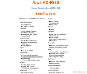 AIWA AD-F850 Cassette Deck/Dolby B-C/HX PRO/3 HEAD - 11