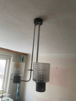 Lustr / Svítidlo / Lampa Retro sklo, mosaz, dřevo - 11