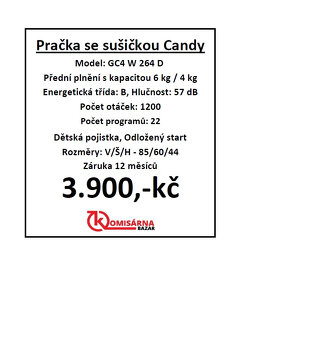 Použitá pračkosušička Candy se zárukou 12 měs - 11