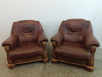 Rustikální kožené křesla, 2 ks, dohromady i zvlášť, masív - 11