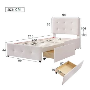 Čalouněná postel 90x200 cm s lamelovým roštem a 2 zásuvkami - 11